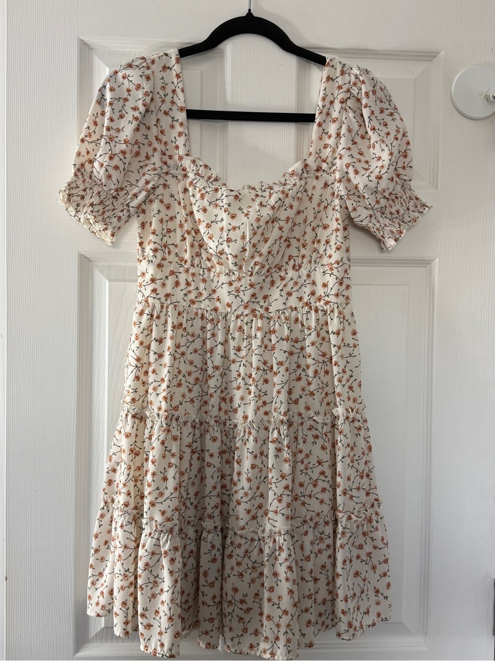 Blu Pepper Cream Midi Dress with Rust Floral Print